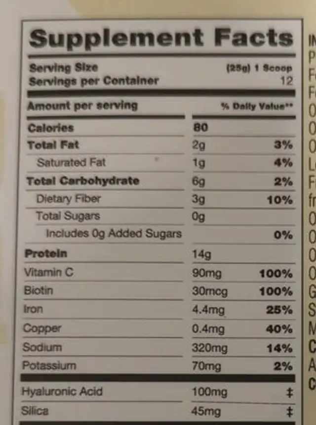 Vanilla skin food nutrition facts table