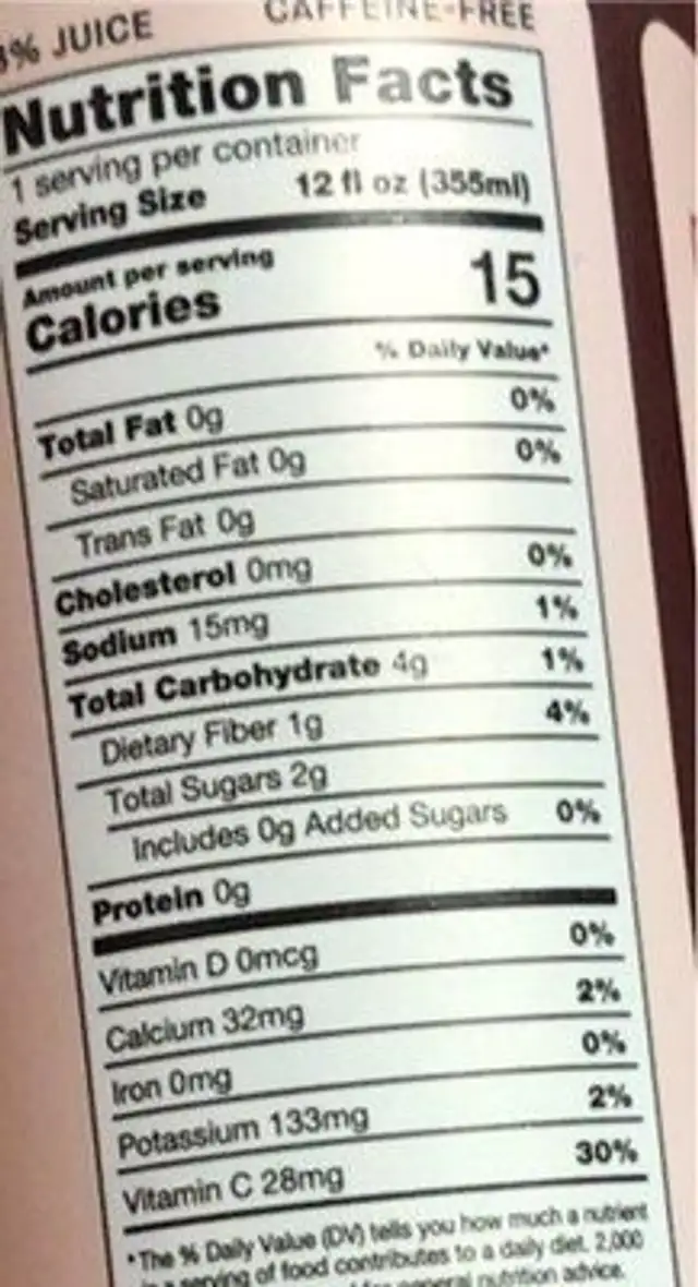 Revitalizing Tea Tonic nutrition facts table