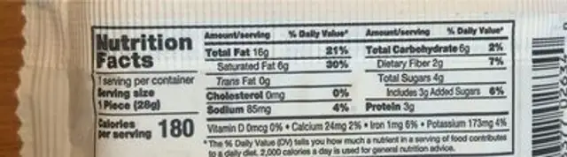 Sunsquares Coffee & Lion’s Mane nutrition facts table