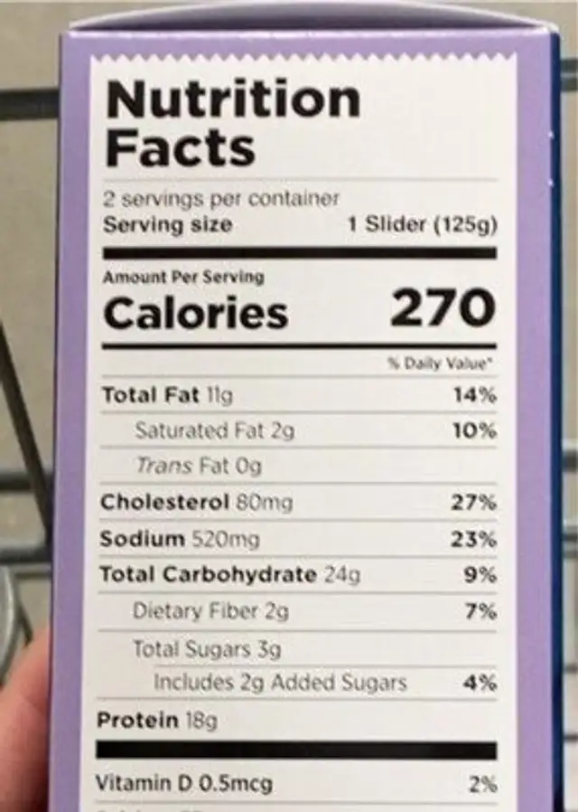 Waffle Sliders nutrition facts table