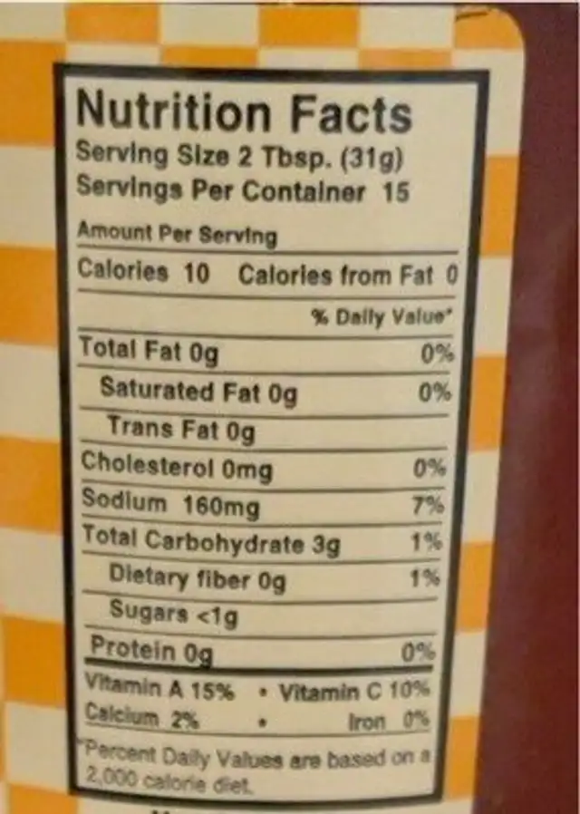 Mema’s Authentic salsa nutrition facts table
