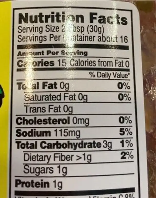 Salsa mild nutrition facts table