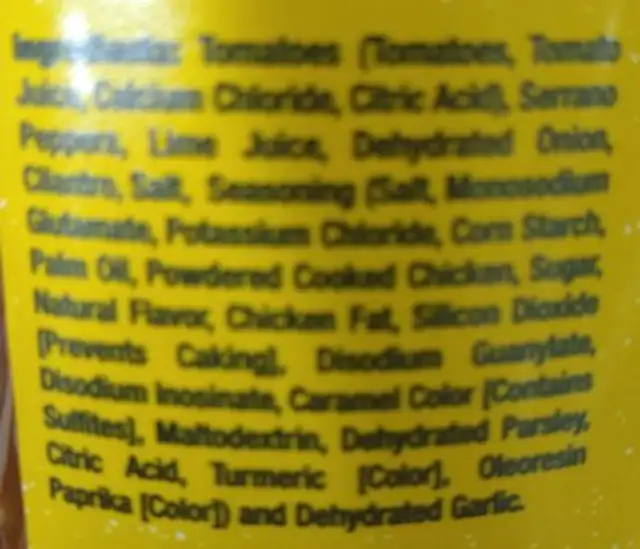 salsa ingredients label
