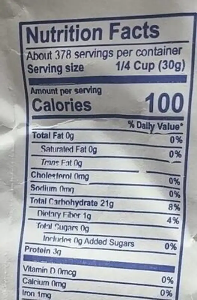 H&R All Purpose Flour nutrition facts table