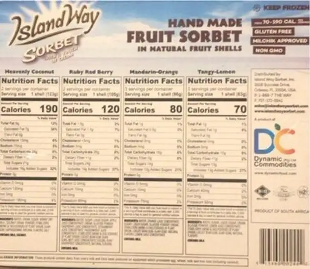 Island Way nutrition facts table