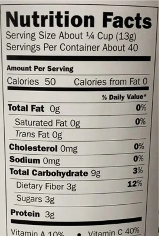 Peas nutrition facts table