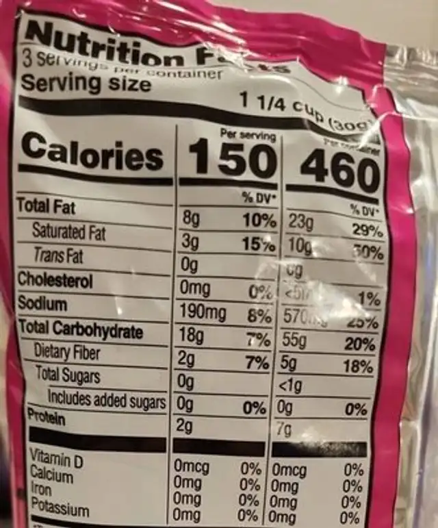 KIUBO Kettle Chips Chiles Tatemados nutrition facts table