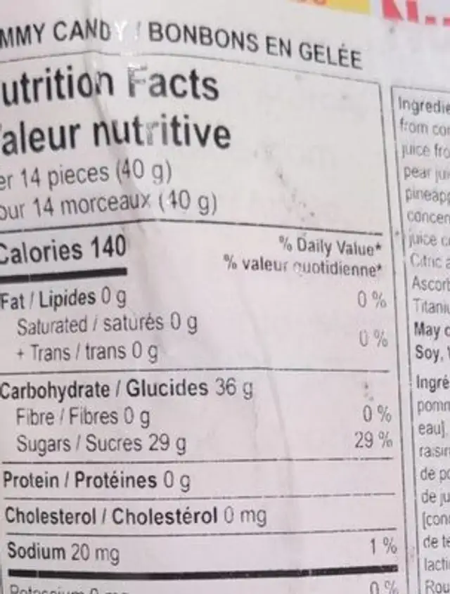 Vegan gummy bears nutrition facts table