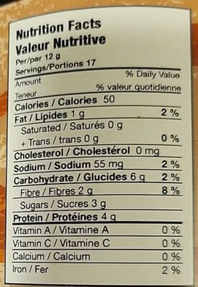 Chocolate Nutri-Nut Powdered Peanut Butter nutrition facts table