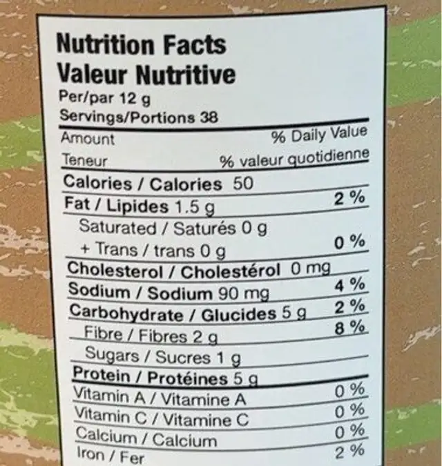 Nutri-Nut Powdered Peanut Butter nutrition facts table