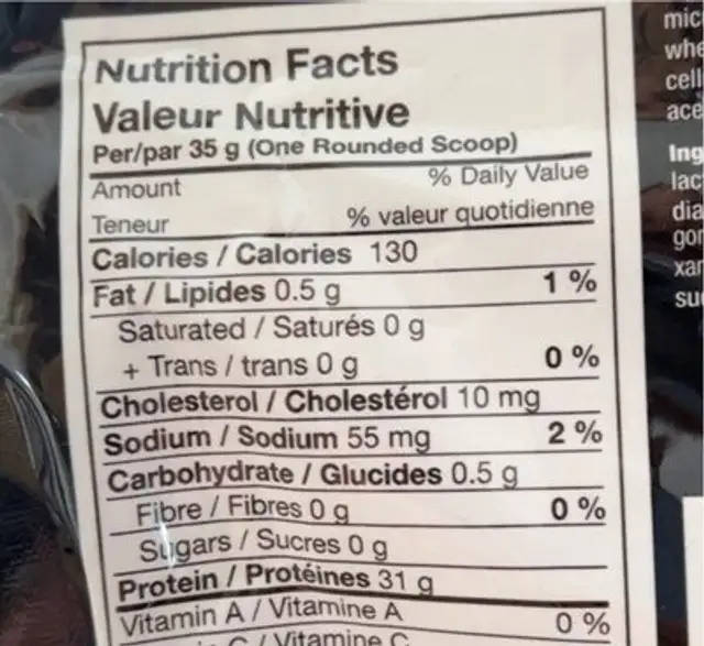Power whey nutrition facts table