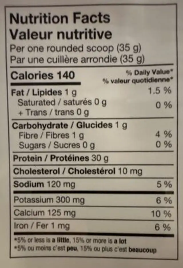 Power Whey Isolate, Chocolate nutrition facts table