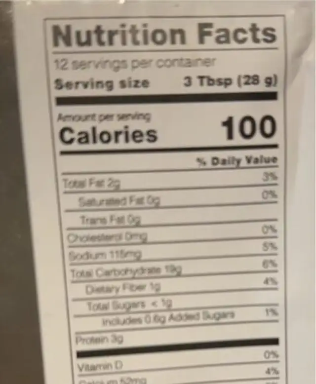 Golden bread crumps nutrition facts table
