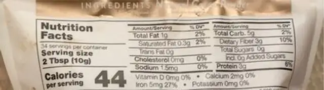 Cocoa Powder nutrition facts table