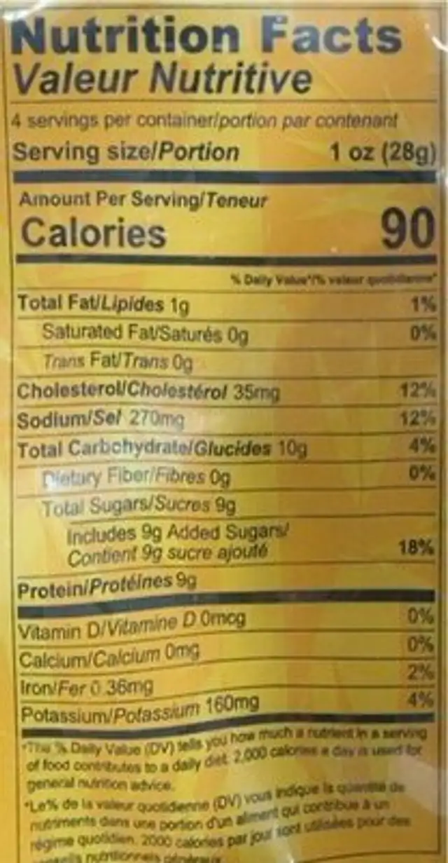 Bouchées de poulet seche nutrition facts table