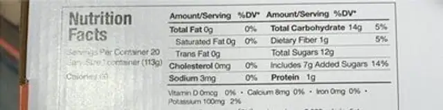 Peach cups nutrition facts table