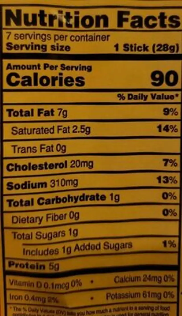Bacon and wisconsin cheddar cheese protein snack meat sticks nutrition facts table