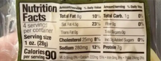 Garlic Dill Cheese Curds nutrition facts table