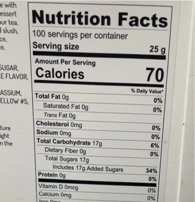 Bossen Pineapple Syrup nutrition facts table