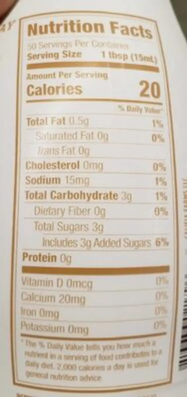 Almondmilk Creamer nutrition facts table