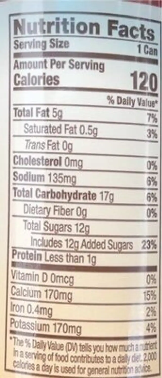 Nitro Latte with Oatmilk nutrition facts table