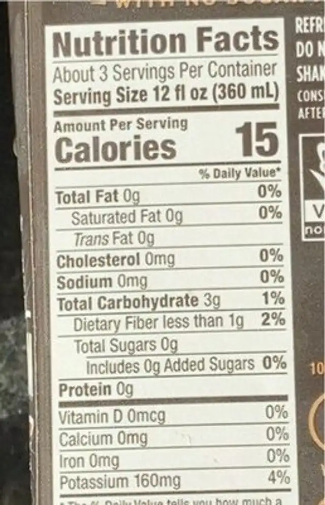 Unsweetened mushroom coffee nutrition facts table