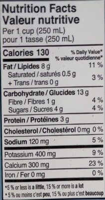 Oat Barista Blend nutrition facts table