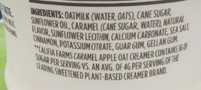Caramel Apple Crumble Oat Creamer ingredients label