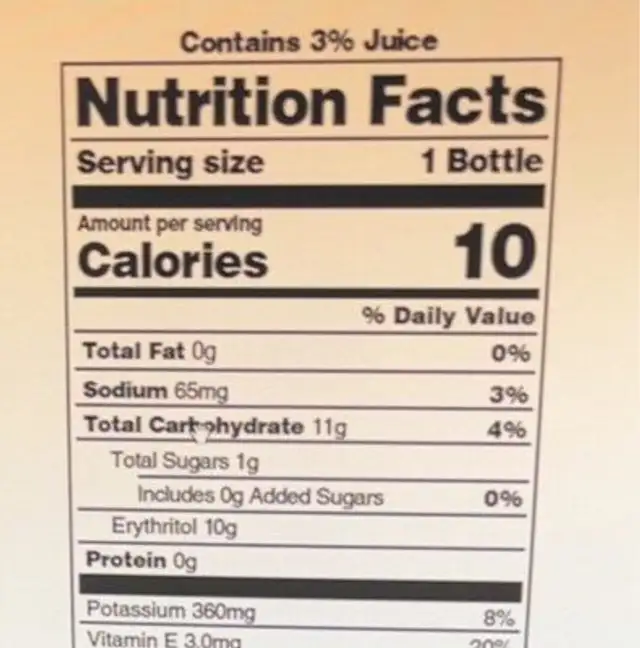Coconut flavored water nutrition facts table