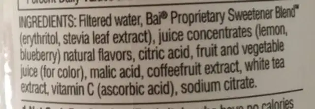 Antioxidant infusion ingredients label