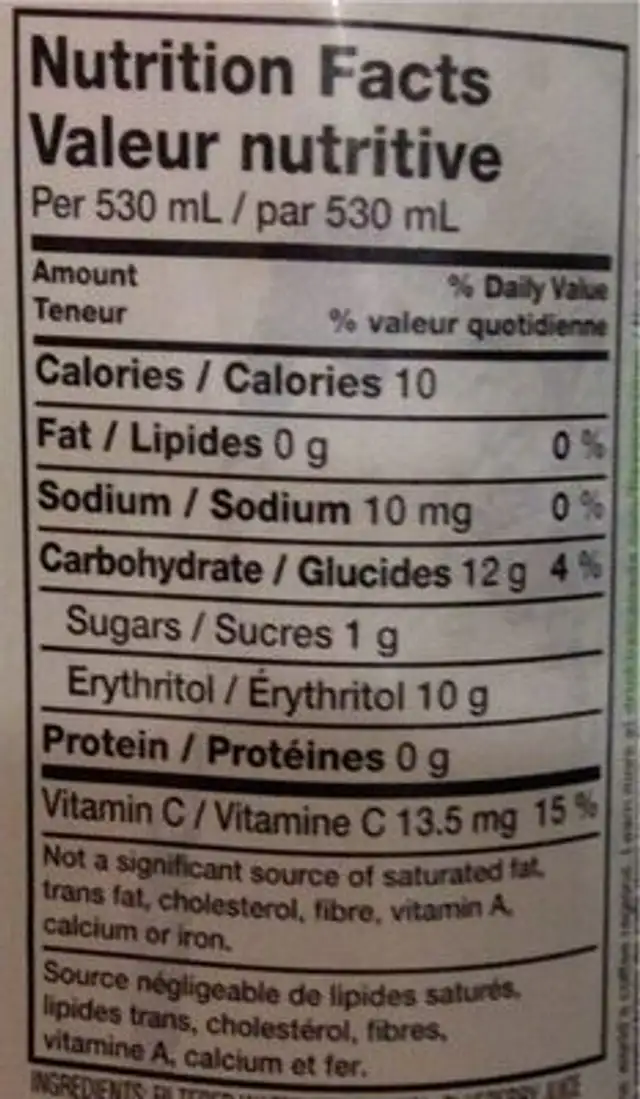 Bai blieberry nutrition facts table