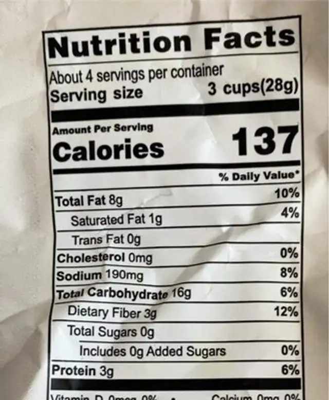 Activated Superfood Popcorn Tandoori Turmeric nutrition facts table