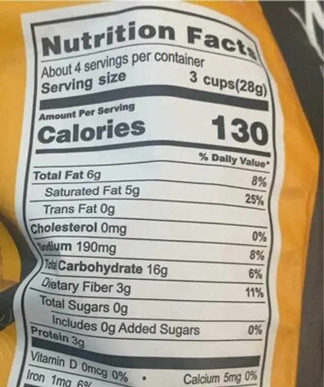 Unknown nutrition facts table