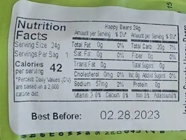 Sugar free plant based happy bears nutrition facts table