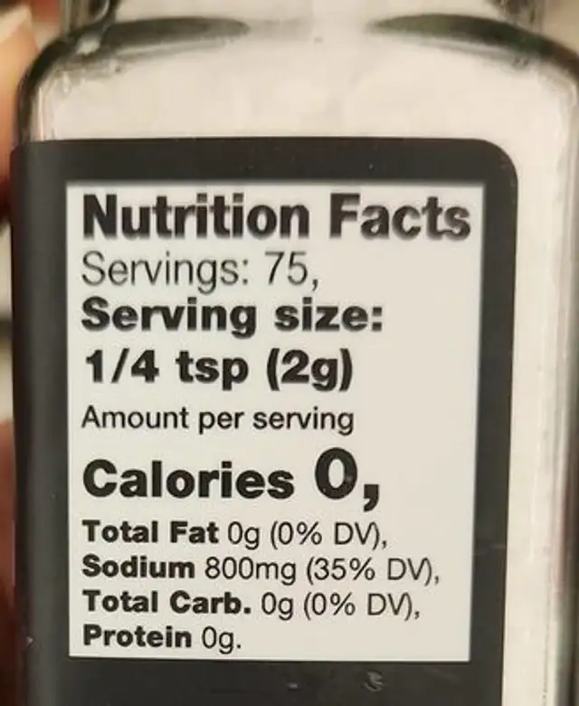 Mediterranean sea salt nutrition facts table