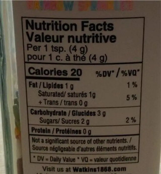 Rainbiw sprinkles nutrition facts table