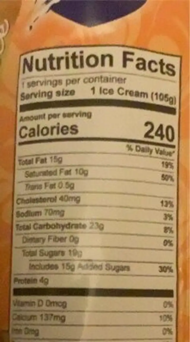 Lavada nutrition facts table