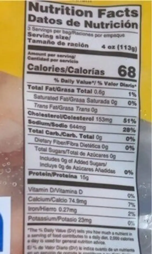 Cooked Shrimp nutrition facts table