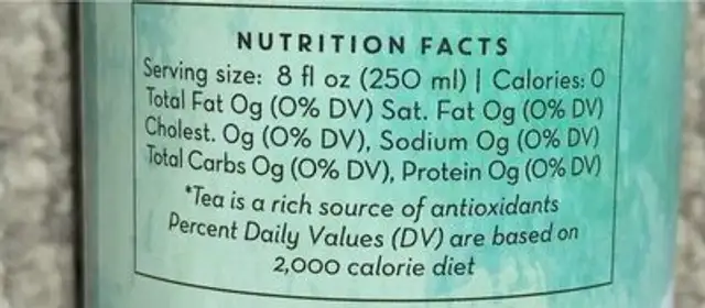 Passionfruit Paradise Whole Leaf Tea nutrition facts table