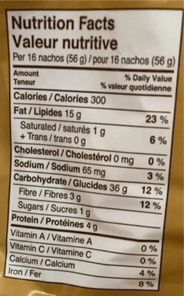 Chips chipotle nutrition facts table