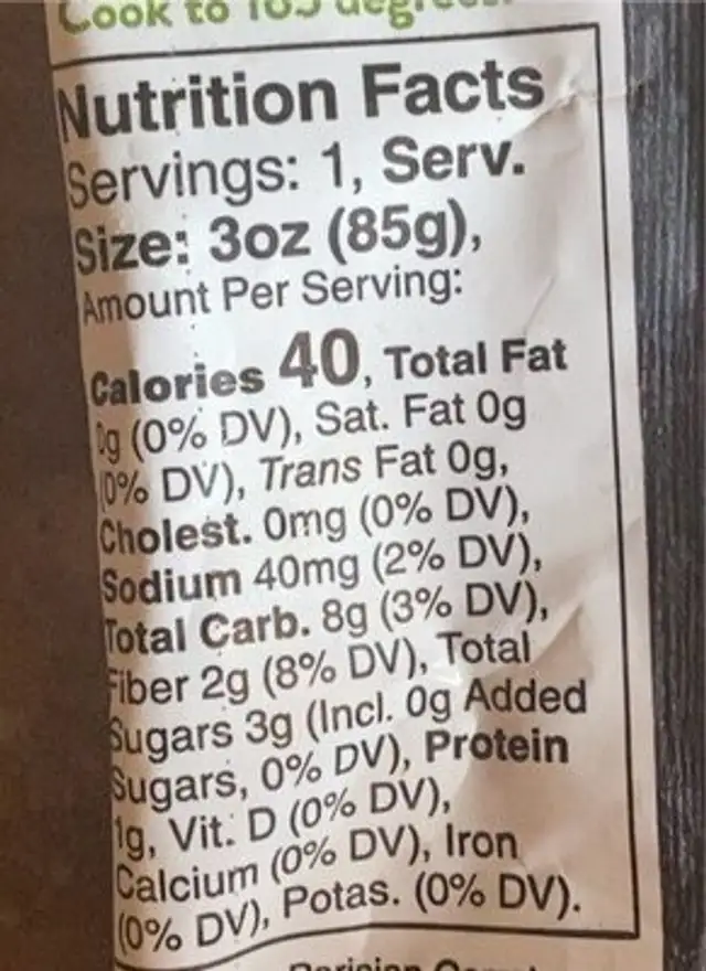 Parisian Carrots nutrition facts table
