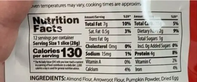 Paleo thin | pizza mix | easy to make | grain-free nutrition facts table