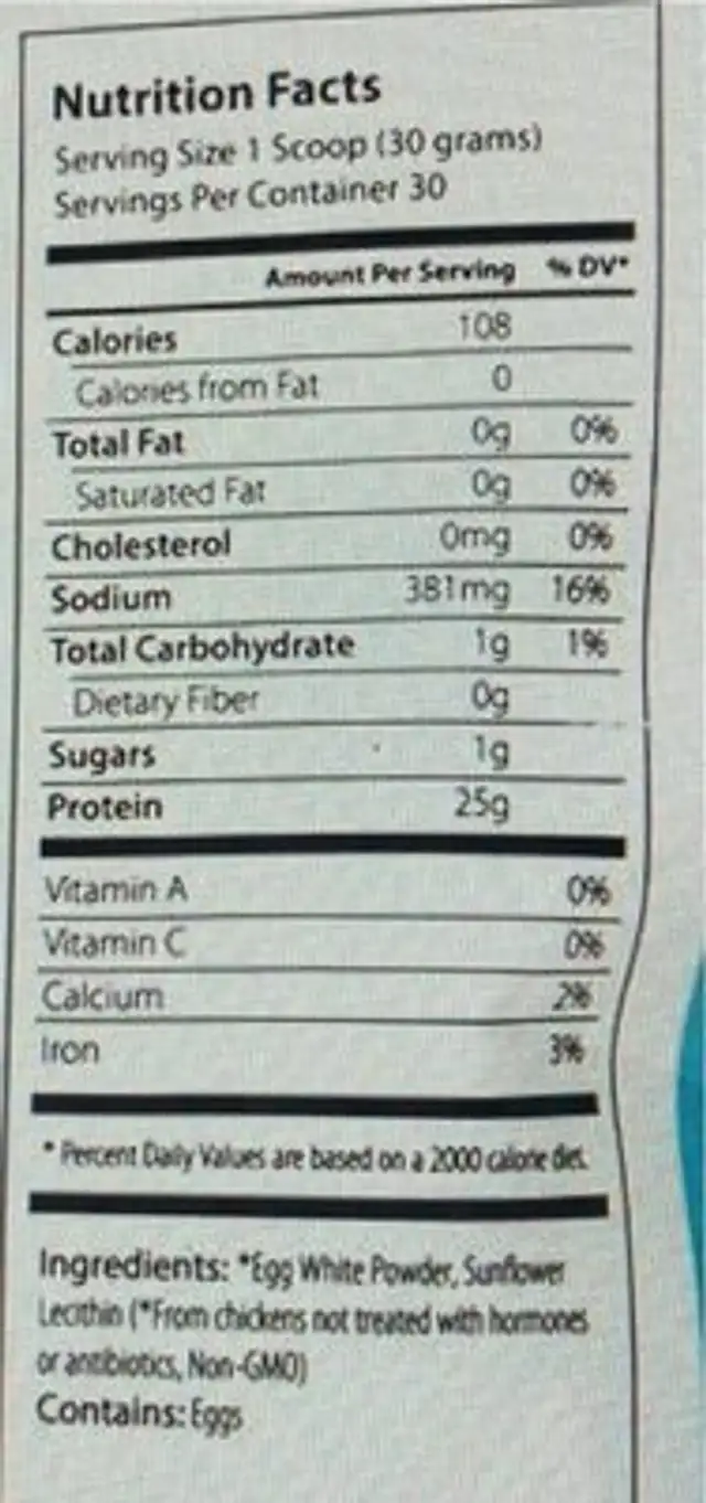 Egg White Protein nutrition facts table