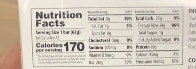 Paleo Thin Protein Bar nutrition facts table