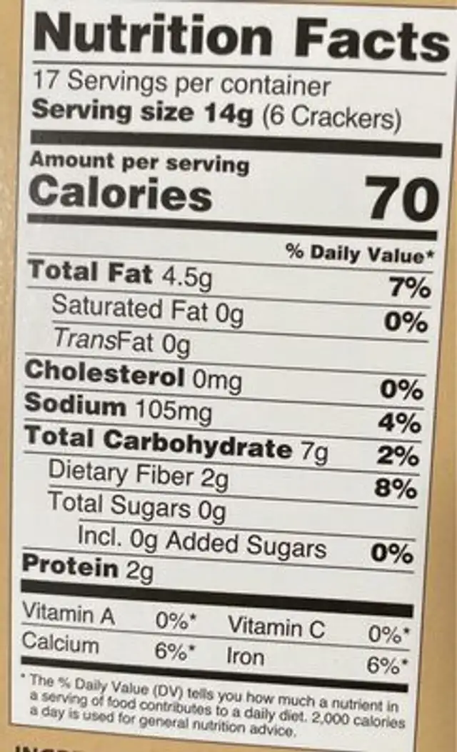 Paleo thin crackers | salt & pepper | usda organic nutrition facts table