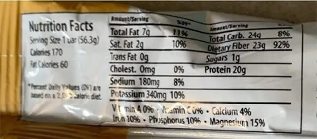 Paleo thin protein bar | almond fudge | grass-fed nutrition facts table