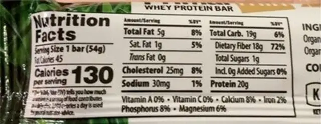 Primal thin protein bar | sweet cream | organic nutrition facts table