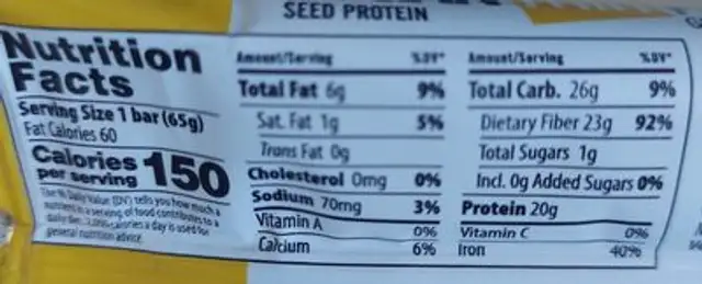 Pegan thin protein bar nutrition facts table