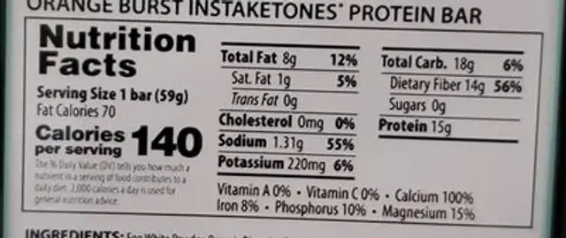 Unknown nutrition facts table
