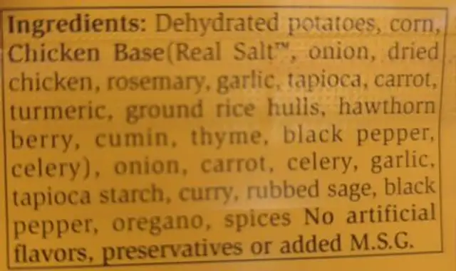 Columbia river corn chowder ingredients label
